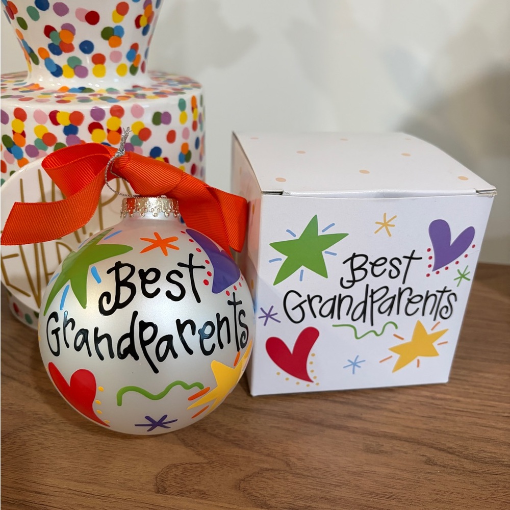 Coton Colors Best Grandparents Ornament with Red and Green Accents NEW